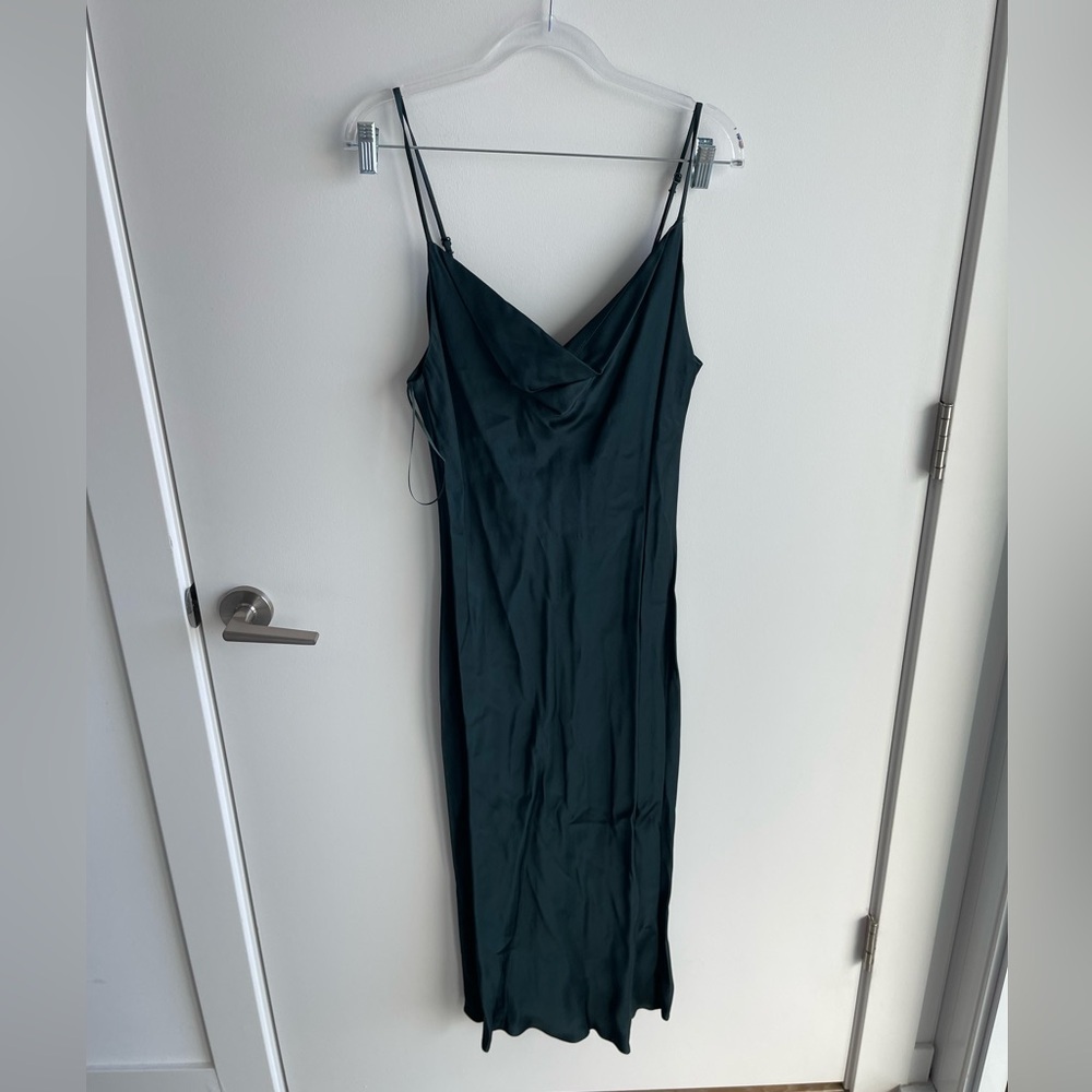 Zara Green Cowl Neck Satin Dress